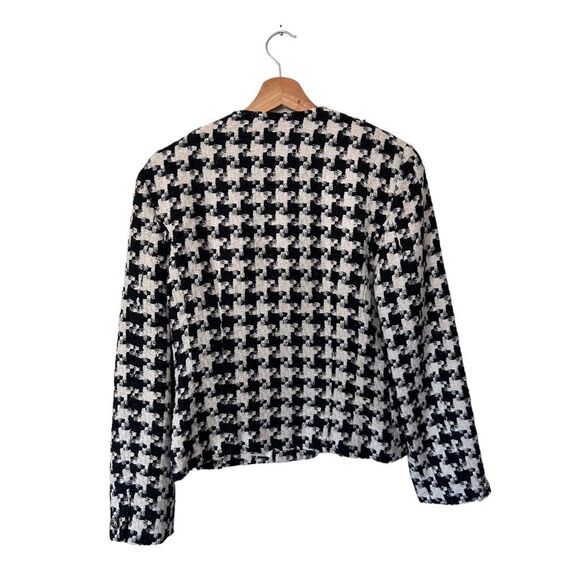 Neiman Marcus Black White Twead Silk Button Front Blazer Size 6 Classic - Picture 3 of 12